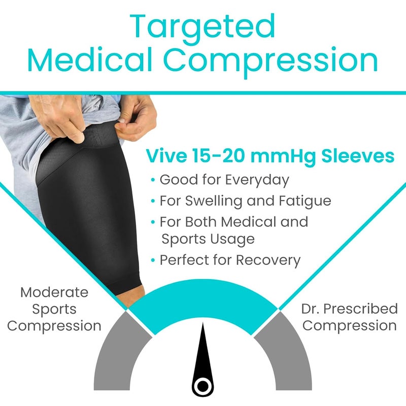 VIVE Thigh Compression Sleeve (2 Pack) Hamstring Brace For Upper Thigh - Breathable Leg Support Wrap For Men & Women - Non Slip Elastic Sleeve For Pain Relief, Groin, Sciatica & Quadriceps Tendonitis - Image 5